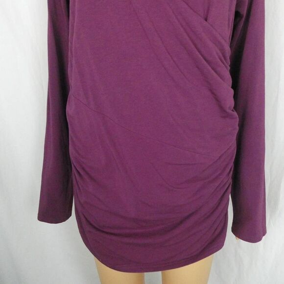 Garnet Hill Juliet Faux Wrap V Neck Draped Ruched Long Sleeve Blouse Top Purple - Picture 4 of 12